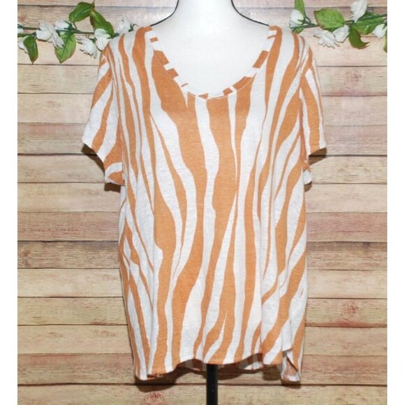 Rachel Zoe 100% Linen V-Neck Shirt Top Size 1X Zebra Animal Print  Short Sleeve - Picture 1 of 8